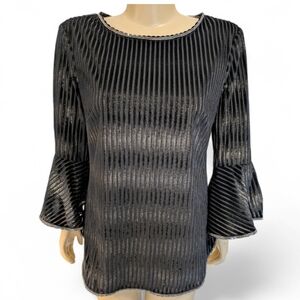 Frank Lyman Design Black Striped Top With Rhinestone Details